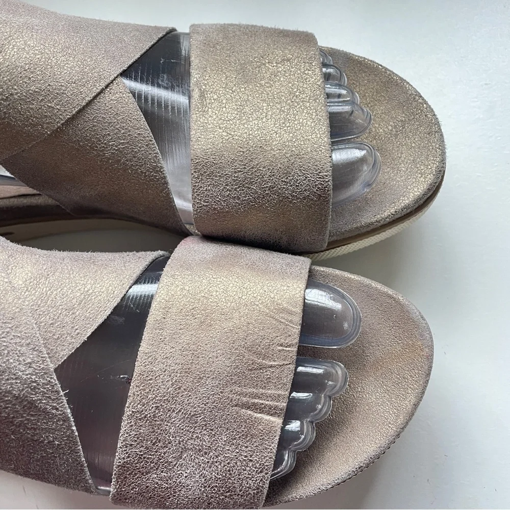Eileen Fisher Metallic Sport Suede Criss Cross Banded Wedge Platform Sandals 7 - Picture 5 of 13